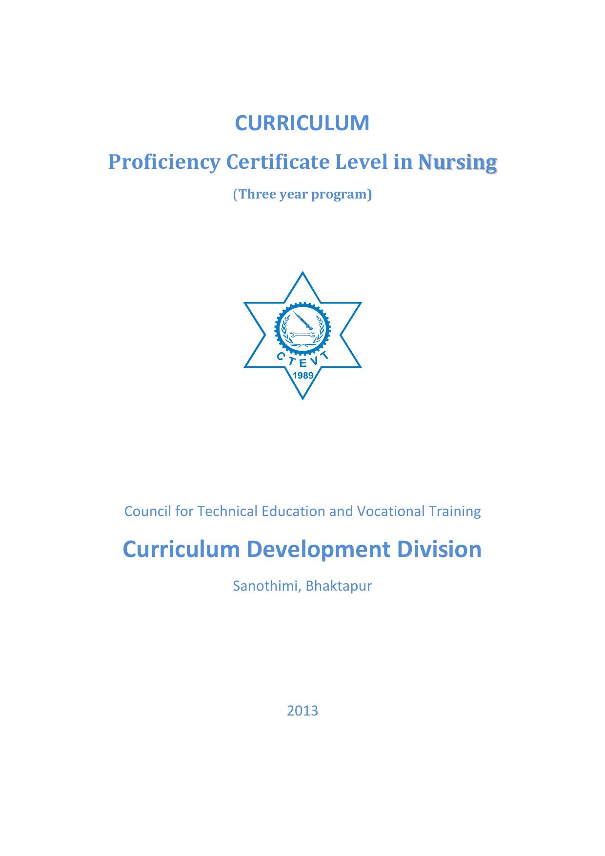 Proficiency Certificate Level in Nursing, 2013